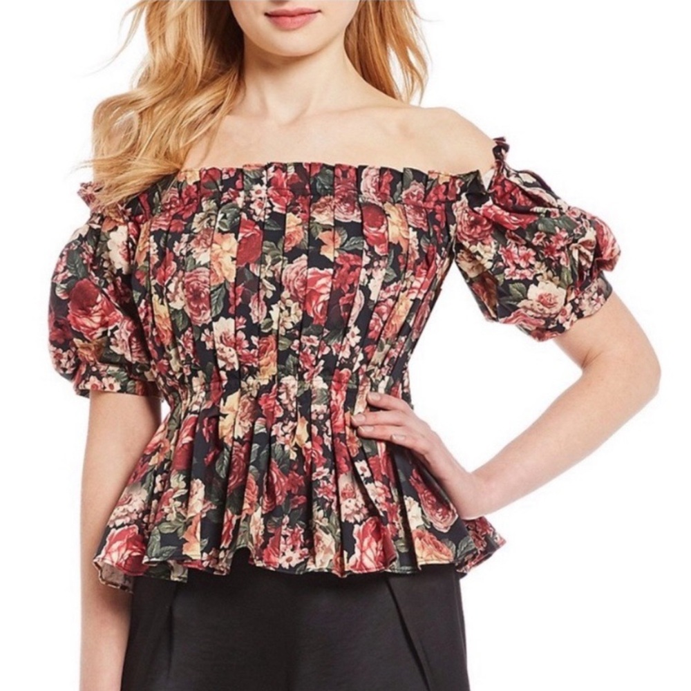 Antonio Melani Kayla Blouse Prairie Floral Peplum puff style NWT